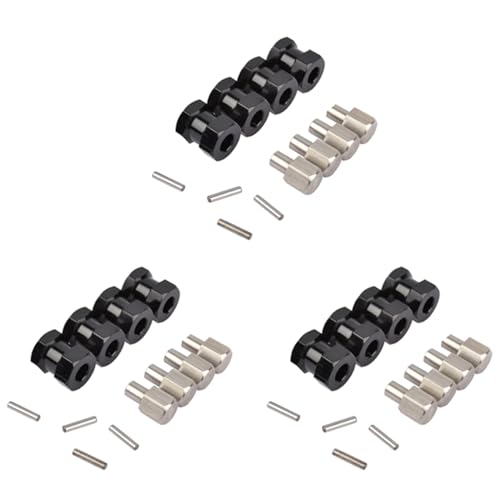 Adririv 12 Stücke Aluminium RC Auto 12 mm Sechskant Rad Naben Antrieb Adapter Verlängerung Kombinierer Koppler für 1/10 RC Crawler Axial SCX10 D90, Schwarz 15 mm von Adririv