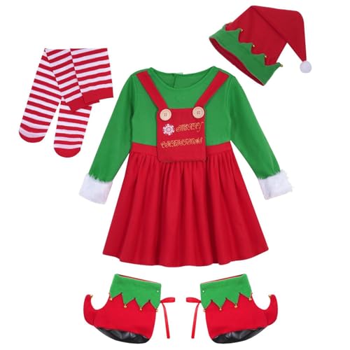 Adsfvs Elfen-Outfit für Kinder,Elfen-Kostüm für Kinder,Elfen Kostüm Hut Socken Festliches Weihnachtsoutfit - Bequemes Elfen-Festival-Outfit, bezaubernd für Veranstaltungen und Zusammenkünfte von Adsfvs