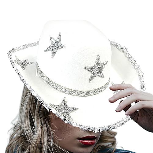 Adsfvs Glitzer-Cowgirl-Hut, glitzernde Cowboy-Hüte für Damen, Strass-Filz-Cowboyhut, Bunter Cowgirl-Hut, Halloween-Kostüm für Feier, Tanz, Hochzeit von Adsfvs