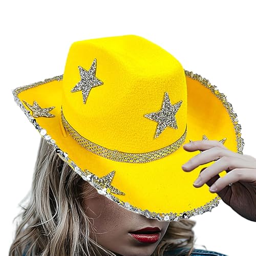 Adsfvs Glitzer-Cowgirl-Hut, glitzernde Cowboy-Hüte für Damen - Filz Strass Damen Cowboyhut | Leichter Western-Cowboyhut, farbenfroher Cowgirl-Hut für Festivals von Adsfvs