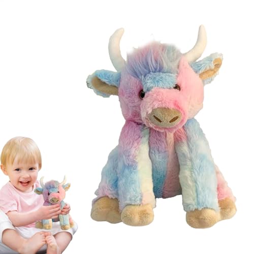 Adsfvs Highland Cow Plüschtier,Highland Cow Stofftier | Kuschelige Highland Cow Begleitpuppe mit Sound - Weiche Kuschelpuppe, Bauernhoftierspielzeug, 9,84 Zoll, dekorative Plüschtiere für von Adsfvs