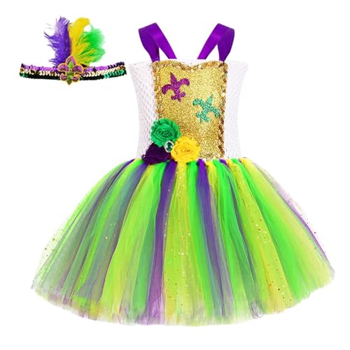 Adsfvs Karneval-Kostüm, Blumenmädchenkleid,Fancy Dress Blumenmädchen-Kostüm - Mädchen-Cosplay-Outfit, Regenbogen-Tutu-Kleid mit Stirnband für Karneval von Adsfvs