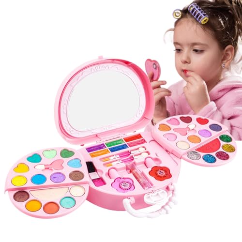 Adsfvs Kinder-Make-up-Box-Set, Mädchen-Make-up-Set | Prinzessinnen-Make-up-Sets, waschbare Kosmetiksets | Pinkes Pretend Beauty Set, echtes tragbares, sicheres Make-up-Spielzeug für Kleinkinder und von Adsfvs