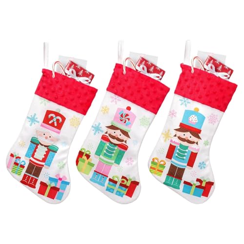 Adsfvs Nussknacker-Weihnachtsstrümpfe, Socken für Weihnachtsdekorationen,3X Weihnachts-Flanell-Nussknacker-Socken | Elastischer Christbaumschmuck, Weihnachtsstrumpfschmuck für den Weihnachtsbaum von Adsfvs