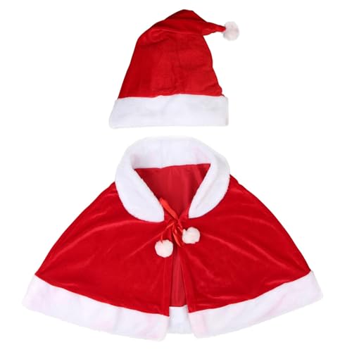 Adsfvs Roter Weihnachtsumhang, Weihnachtsumhang für Mädchen | Roter und weißer Samtschal | Weihnachtskostüme, Cosplay-Kleidung für Mädchen und Kinder von Adsfvs