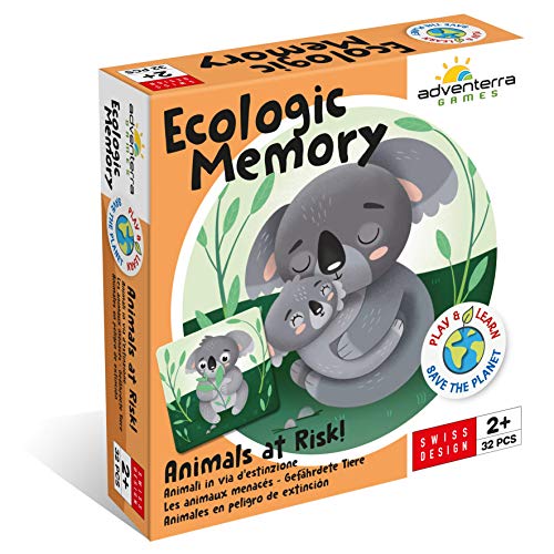 Adventerra Games Ecologic Memory Gefährdete Tiere | Spiele Kinder 2 Jahre +, Montessori-Spiele für Kinder ab 2 Jahren, Montessori 2 Jahre + Lernspiele, Ökologische Spiele, Memory-Spiele von ADVENTERRA