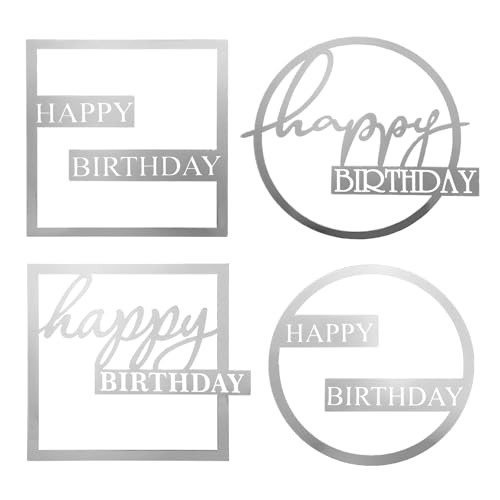 Aeaocvo 4 Stück Silber Happy Birthday Cake Toppers, Acryl Tortendeko Geburtstag, Geburtstag Kuchen Deko Set für Männer, Mädchen, Junge, Frauen, Mutter von Aeaocvo