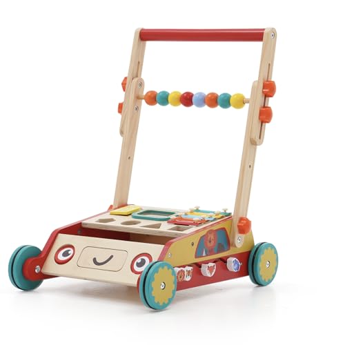 Holz Lauflernwagen,Baby Lauflernhilfe,Baby Walker Spielzeug für Kinder, Kann Falten und Höhe verstellen Geschenk für Jungen Bambino Walker in Legno Push Walker 12Months+ von Aelbsty