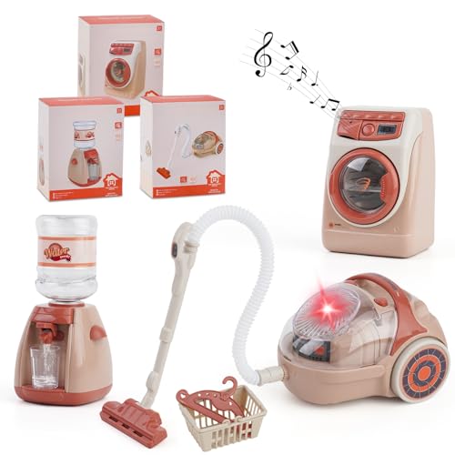 Mini-Haushaltsspielzeug, Reinigungsset für Kinder mit Waschmaschine, Staubsauger, Wasserspender, Aufhänger, Rollenspielspielzeug Kinder Washer Vacuum Cleaner Toys von Aelbsty