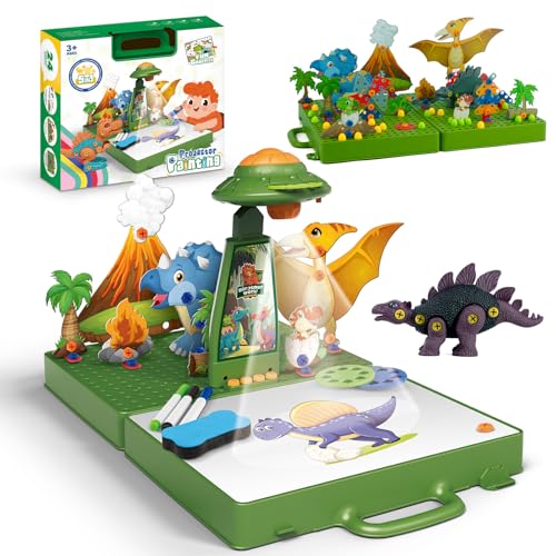 Aelbsty Spielzeug ab 3 Jahre Mosaik Steckspiel mit Elektrische Bohrmaschine Dinosaurier-Montagespielzeug, STEM 3D Puzzle Montessori Spielzeug Werkzeugkoffer Kinder Projektionsspielzeug für Kinder von Aelbsty