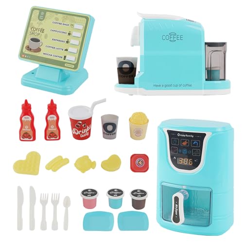 Heißluftfritteuse Spielzeug,Spielzeug Kasse & Kaffeemaschine Kinder,Realistisches Küchenzubehör Spielset,Sprechendes Musikalisches Kaochspielzeugset mit Farbwechselnden ,Toy Air Fryer Coffee Maker von Aelbsty