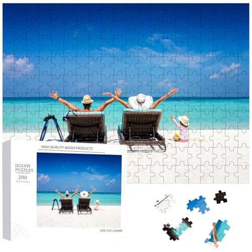 Personalisierte Holz Puzzle Benutzerdefinierte 300/500/1000 Stücke Holz Puzzles Machen Sie Ihre eigene Familie Foto Puzzle Spielzeug Geschenk für Erwachsene Teens Home Decor (200Teile(35 * 25 * 2cm)) von Aeozoel