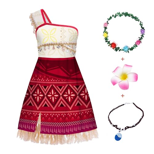 Aepotumn Moana Prinzessin Kostüm für Mädchen, 5-12 Jahre, Hochwertige Verarbeitung und exquisite Accessoires, für Halloween, Karneval, Geburtstag, Cosplay, Karneval, Geburtstag von Aepotumn