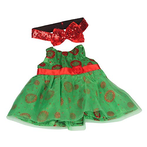 Aeromdale Puppe Kleid Kleidung Heaband Set Weihnachtsmuster für 18 Zoll Amerikanische Puppe Mädchen 43cm Puppe Zubehör Spielzeug Kinder Nur Puppe Kostüm - Grün - 1 Set von Aeromdale