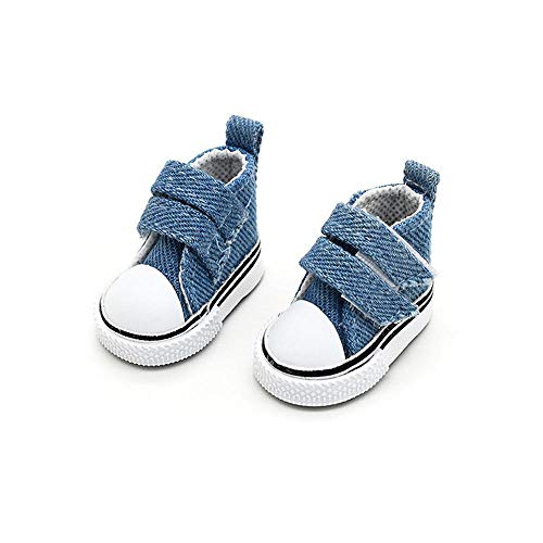 Aeromdale Puppe Leinwand Schuhe Einfarbig 5cm Schuhe mit Klebeband für 14,5 Zoll Puppe 1/6 Puppe Mädchen Spielzeug Geschenk - Denim Blau - 1 Paar von Aeromdale