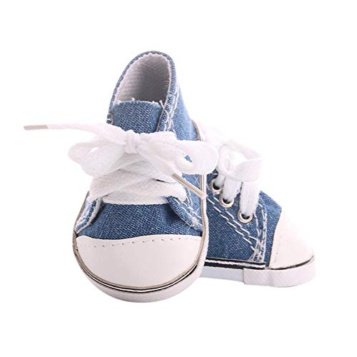 Aeromdale Puppenschuhe, einfarbig, Leinen, Schnürschuhe für 45,7 cm große amerikanische Puppenmädchen, Denimblau, 1 Paar von Aeromdale