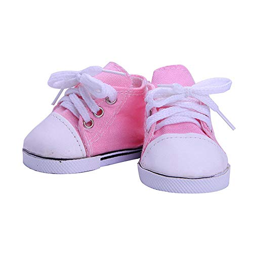 Aeromdale Puppenschuhe, einfarbig, Leinen, Schnürschuhe für 45,7 cm große amerikanische Puppenmädchen, 43 cm, Puppengeschenke, Rosa, 1 Paar von Aeromdale