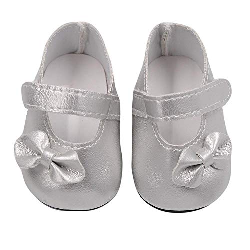 Aeromdale Puppenschuhe PU Schuhe mit Schleife für 45,7 cm American Doll Girls Puppen 46cm Puppenzubehör Spielzeug - Silber - 1 Paar von Aeromdale