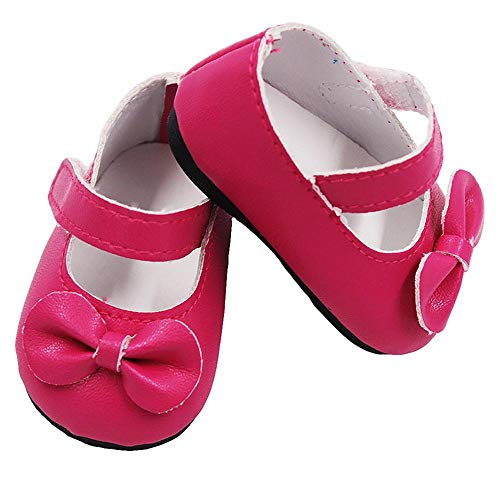 Aeromdale Puppenschuhe, PU-Schuhe mit Schleife, für 45,7 cm große amerikanische Puppenmädchen, Puppen, 46 cm, Puppenzubehör, Spielzeug – Rosenrot – 1 Paar von Aeromdale