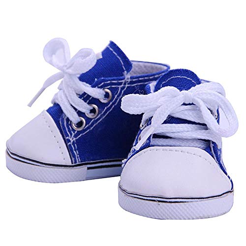 Aeromdale Puppenschuhe, einfarbig, Leinen, Schnürschuhe für 45,7 cm große amerikanische Puppenmädchen, 43 cm, Puppengeschenke, Blau, 1 Paar von Aeromdale