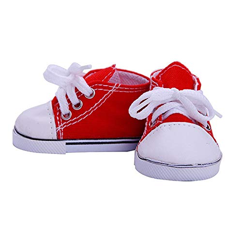 Aeromdale Puppenschuhe – Rot – 1 Paar für 45,7 cm große amerikanische Puppenmädchen – einfarbige Leinen-Schnürschuhe von Aeromdale