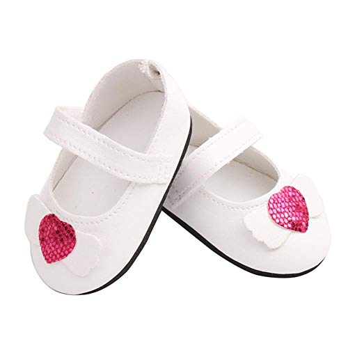 Aeromdale Puppenschuhe Süße Schuhe mit Herzflügel für 18 Zoll American Doll Girls 43cm Puppe Geschenke - Weiß - 1 Paar von Aeromdale