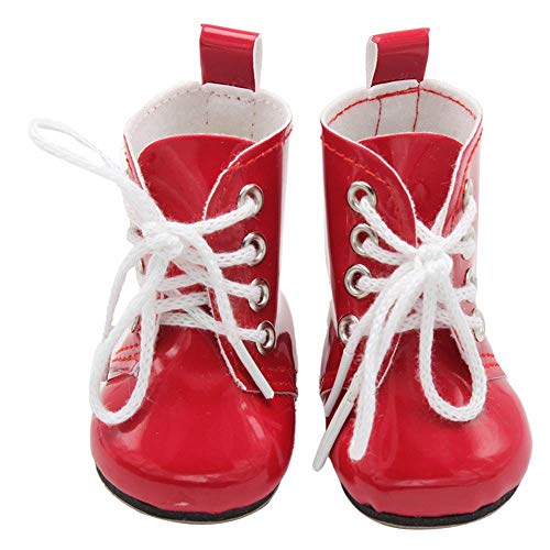 Aeromdale Puppenstiefel PU Schuhe mit Schnürsenkeln für 45,7 cm American Doll Girls Puppen 46cm Puppenzubehör Spielzeug - Rot - 1 Paar von Aeromdale