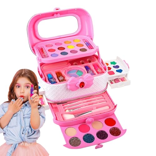 Aeutwekm Kinder-Make-up-Set,Kinder-Make-up-Set - 26 Stück Real Make-up für Mädchen - Kosmetikset für Kinder, interaktives Lern- und Lernspielzeug für das Make-up-Lernen im Vorschulalter von Aeutwekm