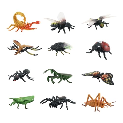 Aeutwekm Kleines Fliegentier-Spielzeug, Tier-Set - Flys Lernspielfiguren - 12-teiliges realistisches Figurenset, Lernspielzeug, Tierfiguren für Jungen und Mädchen, Spinnen, Skorpione, von Aeutwekm