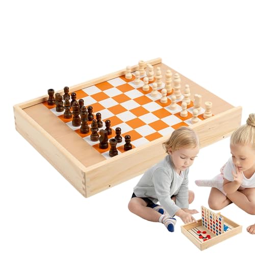 Aeutwekm Schachbrett-Set aus Holz, klassische Holzbrettspiele - 5-in-1-Brettspiel aus Holz, Schach, hüpfendes Schach - Interaktives, tragbares Tischspiel für Familienspaß und Teenager von Aeutwekm