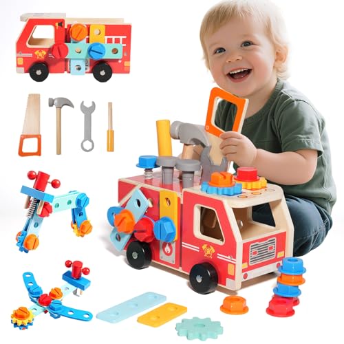 Aevorant Werkzeugkoffer Kinder, 2 in 1 Feuerwehrfahrzeug aus Holz und Werkzeug Kinder, Werkbank Holzspielzeug Spielzeug, Kinderwerkzeug Werkzeugwagen ab 3 4 5 Jahre, Geschenk Junge Mädchen Aevorant Werkzeugkoffer Kinder, 2 in 1 Feuerwehrfahrzeug aus Holz und Werkzeug Kinder, Werkbank Holzspielzeug Spielzeug, Kinderwerkzeug Werkzeugwagen ab 3 4 5 Jahre, Geschenk Junge Mädchen von Aevorant