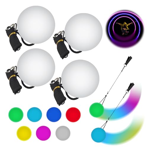 Afenau 4 Stück LED Poi Bälle, Leucht Ball mit Regenbogen Farben und Strobe-Effek, Jonglierbälle Leuchtend, Leuchtendes Spielzeug für Fitness, Tanz, Jonglieren, Lichtshow, Rave von Afenau