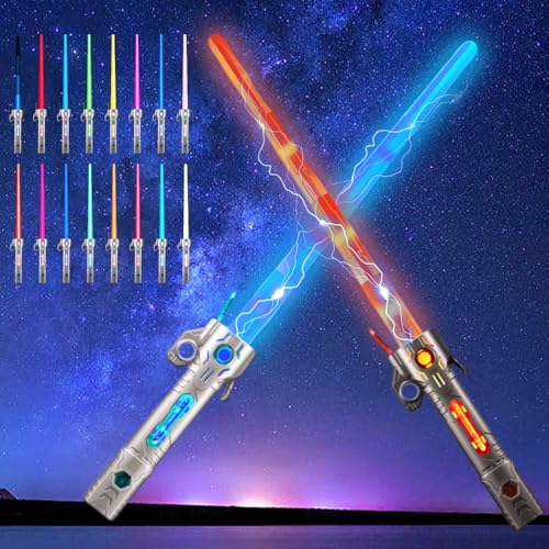 Afenau Laserschwert Kinder, 2 Pcs Retractable Wiederaufladbare Lichtschwert mit 15 Farben und Soundeffekten, 2 In 1 Laserschwerter für Kinder, Lichtschwerter Set für Party, Geschenk, Cosplay Afenau Laserschwert Kinder, 2 Pcs Retractable Wiederaufladbare Lichtschwert mit 15 Farben und Soundeffekten, 2 In 1 Laserschwerter für Kinder, Lichtschwerter Set für Party, Geschenk, Cosplay von Afenau