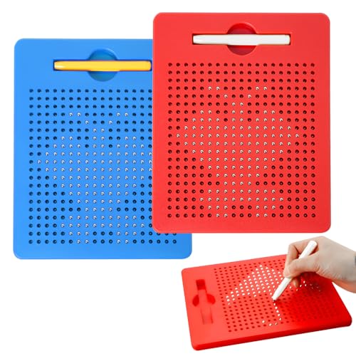 Afenau Magnetische Zeichentafel, 2 Stück Magische Magnetspiel mit Magnetstifte, Magnetisches Stahlkugel Zeichenbrett, Magnettafel für Kinder Malen Schreiben Pädagogische Geschenke(Rot, Blau) von Afenau