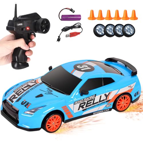 Afenau RC Drift Car, 1:24 Ferngesteuertes Auto Erwachsene mit Beleuchtung, 30km/h, 2,4 GHz, 4WD Rennauto Ferngesteuert, Drift Auto Ferngesteuert für Kinder und Erwachsene ab 6 Jahren (Blau) von Afenau