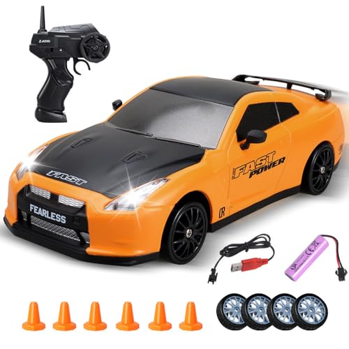 Afenau RC Drift Car, 1:24 Ferngesteuertes Auto Erwachsene mit Beleuchtung, 30km/h, 2,4 GHz, 4WD Rennauto Ferngesteuert, Drift Auto Ferngesteuert für Kinder und Erwachsene ab 6 Jahren (Gelb) von Afenau