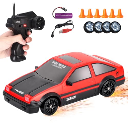 Afenau RC Drift Car, 1:24 Ferngesteuertes Auto Erwachsene mit Beleuchtung, 30km/h, 2,4 GHz, 4WD Rennauto Ferngesteuert, Drift Auto Ferngesteuert für Kinder und Erwachsene ab 6 Jahren (Rot) von Afenau