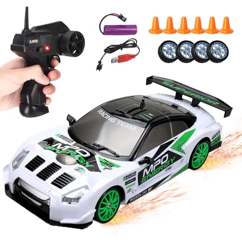 Afenau RC Drift Car, 1:24 Ferngesteuertes Auto Erwachsene mit Beleuchtung, 30km/h, 2,4 GHz, 4WD Rennauto Ferngesteuert, Drift Auto Ferngesteuert für Kinder und Erwachsene ab 6 Jahren (Weiß) von Afenau