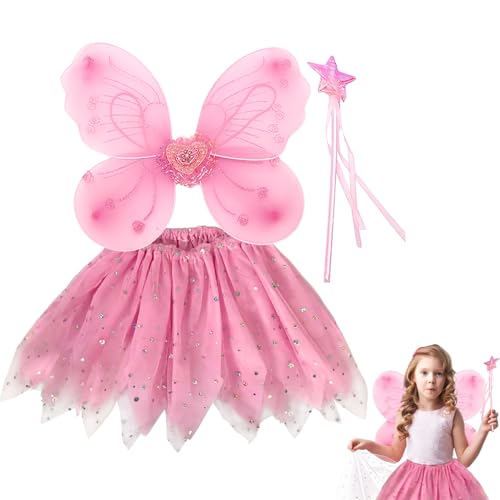 AffeGifts Feenflügel Kinder, Schmetterlingsflügel Kinder mit Tutu Rock und Stirnband Fee Flügel Kinder Elfen Kostüm Kinder Fee Kostüm für Mädchen Maskerade Geburtstagsparty Kostüm (Rosa) von AffeGifts