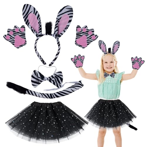 AffeGifts Tierkostüm Kinder, Zebra Kostüm Dschungel Kostüm Tier Kostüm Inkludieren Zebra Stirnband Fliege Schwanz Handschuhe Tutu für Kinder Halloween Tier Theme Party Cosplay von AffeGifts