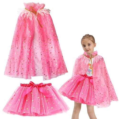 Prinzessin Umhang Kinder, Kinder Umhang Rosa mit Tüllrock Kinder Funkelnde Pailletten Tüll Prinzessin Umhang Mädchen Prinzessin Kostüm für Kinder Halloween Geburtstagsparty, Weihnachten Cosplay von AffeGifts