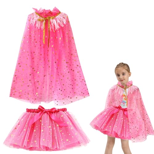 Prinzessin Umhang Kinder, Kinder Umhang Rosa mit Tüllrock Kinder Funkelnde Pailletten Tüll Prinzessin Umhang Mädchen Prinzessin Kostüm für Kinder Halloween Geburtstagsparty, Weihnachten Cosplay von AffeGifts