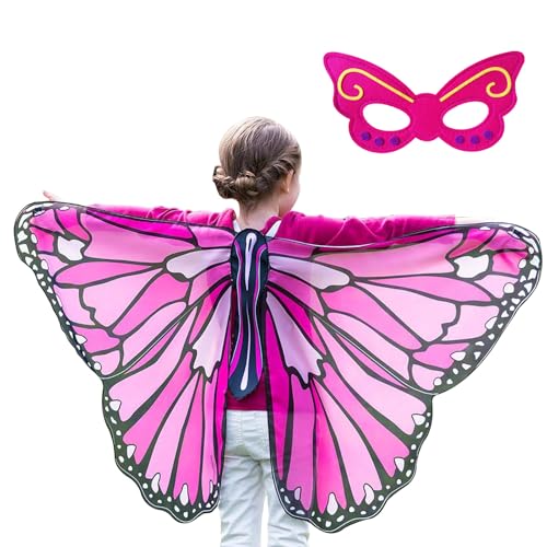 Rosa Schmetterlingsflügel Kinder, große Schmetterling Cape für Kinder Schmetterling Kostüm Flügel Fancy Schmetterling Mantel Soft Prinzessin Schmetterling Schal Halloween Kleid für 4-10 Yeas alt von AffeGifts