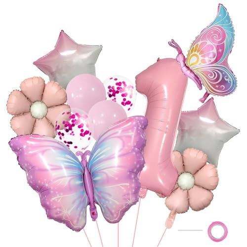 Affivia Schmetterling Luftballon Set für 1. Geburtstag, Rosa Blumen und Schmetterlinge Folienballons, Partydekoration mit Konfetti-Ballons Affivia Schmetterling Luftballon Set für 1. Geburtstag, Rosa Blumen und Schmetterlinge Folienballons, Partydekoration mit Konfetti-Ballons von Affivia