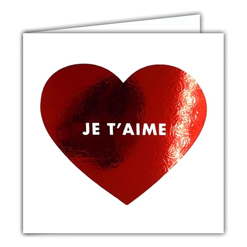 AFIE 22237 Quadratische Karte Je T'Aime T'Aime rotes Herz glänzend – mit weißem Umschlag 15 x 15 cm – Innenseite weiß – Kreation in Druckausgabe, französische Herstellung von Afie