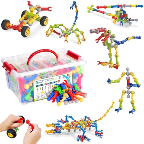 Kinder Bauen MINT-Spielzeug, 125-teiliges Baustein-Set, Erzieherische und Kreative Bausteine für Jungen und Mädchen im Alter von 3 4 5 6 7 8 9 10 Jahren, Geschenk Konstruktionsspielzeug für Kinder von Afomida