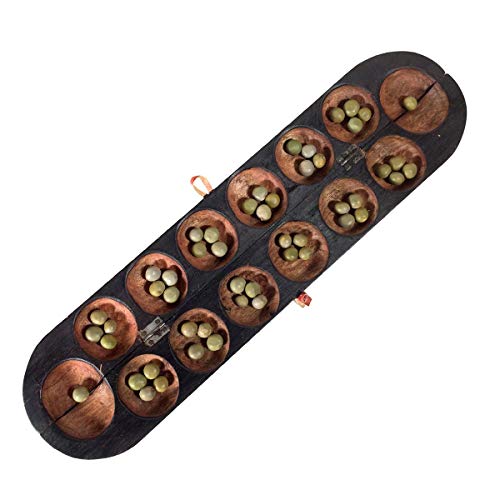 Africa Heartwood Project African Oware (mancala) Seed Board Game - Extended Size - Hancarved, Solid Wood with Seeds and Instructions von Africa Heartwood Project