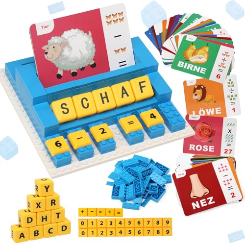 Afufu Deutsch 64 Karten Buchstaben Alphabet Lernen&Zahlen Rechen Spiel 3 4 5 6 7 8 Jahre, 3in1 Montessori Kinder Spielzeug Lernspiele ab 3 Jahre, Activity Spielzeuge Einschulung Geschenk Mädchen Junge von Afufu