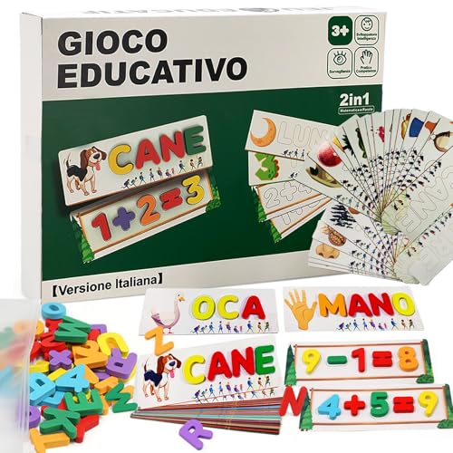 Afufu Italienisch 32 Karten Buchstaben Alphabet Lernen Zahlen Spiel ab 3 Jahre, 2 in 1 Holzspielzeug Montessori Edukativ Kinder Activity Lernspielzeuge, Einschulung Geschenk Mädchen Junge Spielzeug von Afufu