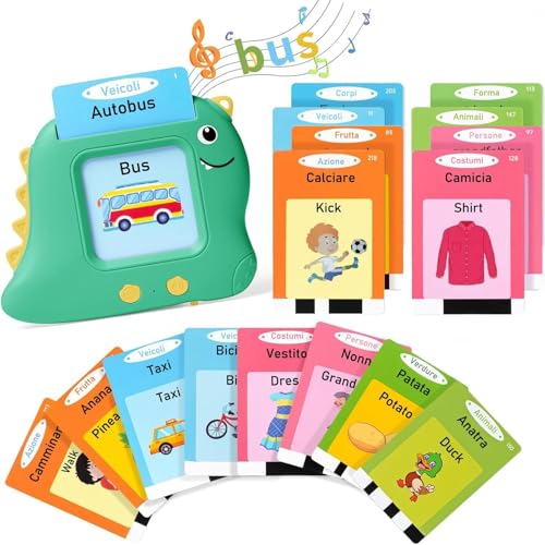 Afufu Lernspielzeug für Kinder ab 2 3 4 5 6 Jahre Sprechende Flash Karten 112 Blätter 224 Wörter Lernkarteikarten, Flashcards Kleinkinder Montessori Spielzeug Geschenk für Mädchen Jungen(Italienisch) von Afufu